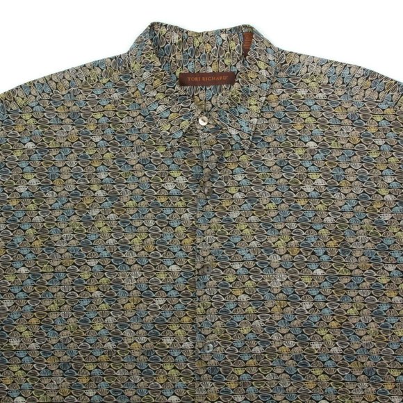 Vintage TORI RICHARD Hawaiian Mens Cotton Lawn Shirt Sea Shell on Black sz L 150 - Picture 1 of 4